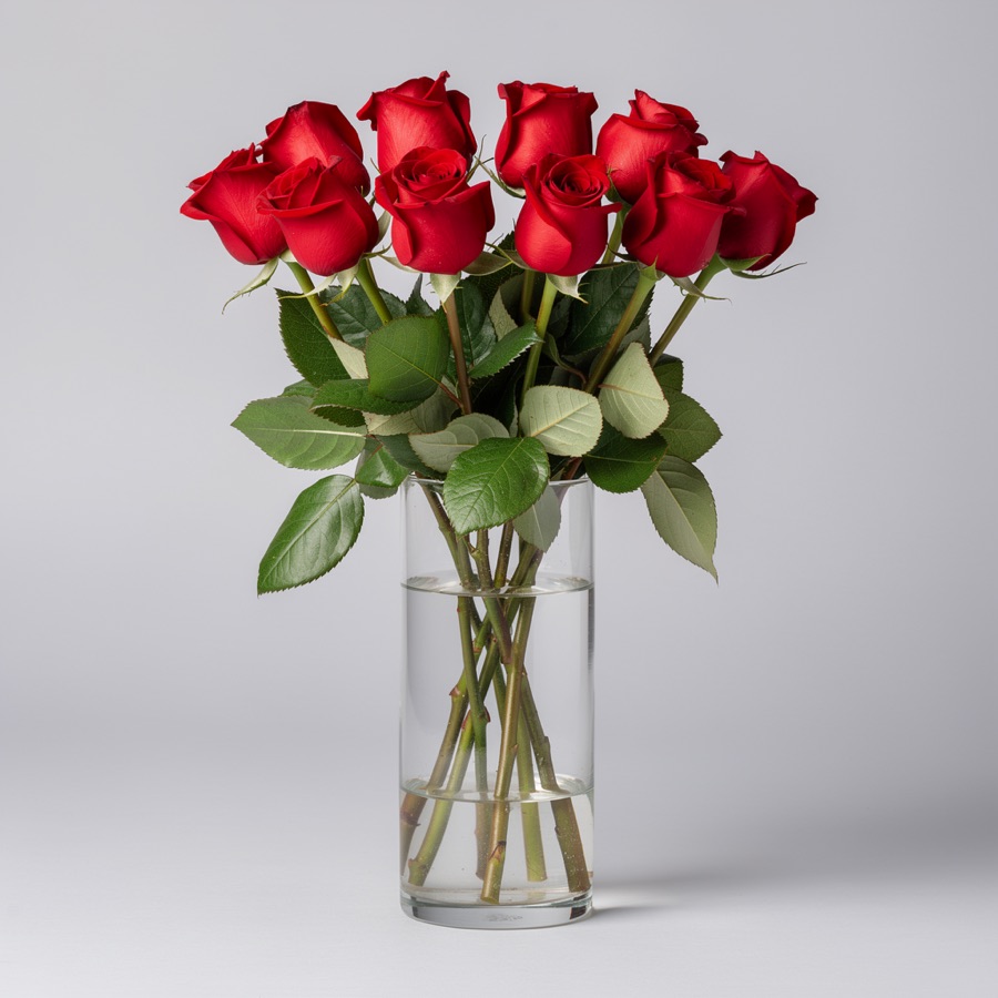 12 Red Roses in a Vase