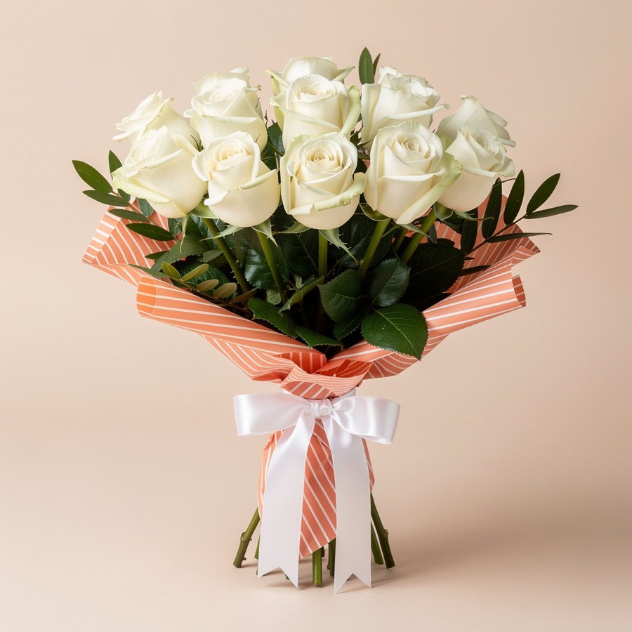 12 White Roses Hand-tied Bouquet