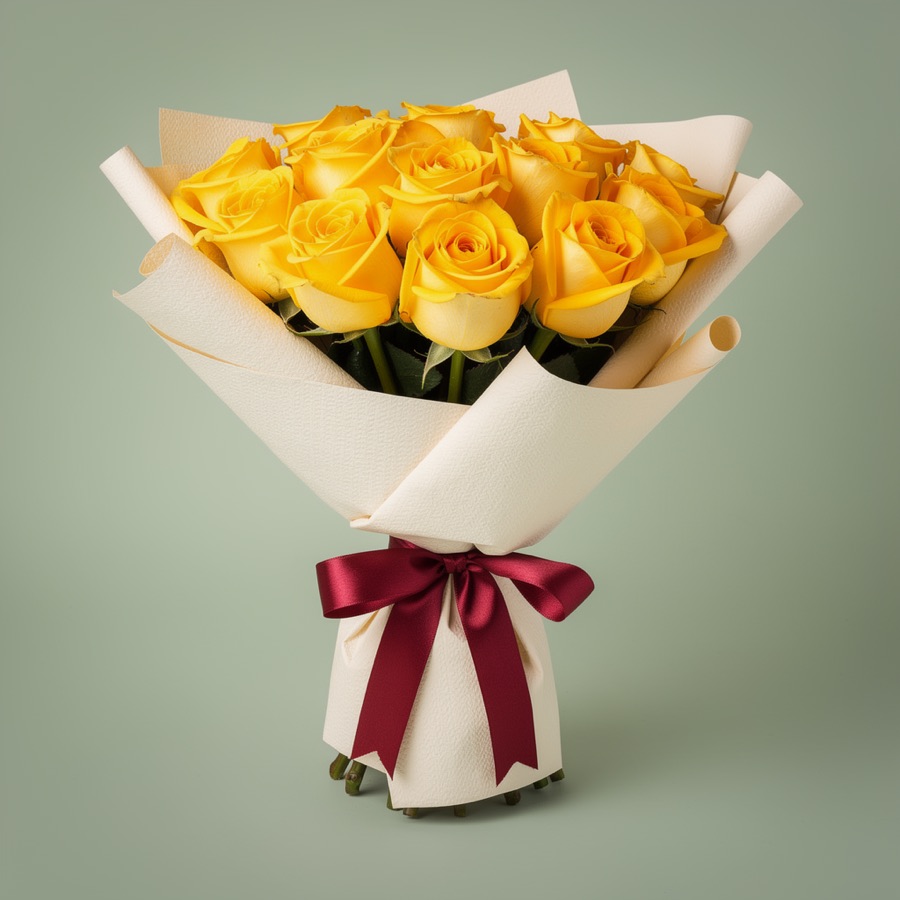 12 Yellow Roses Hand-tied Bouquet